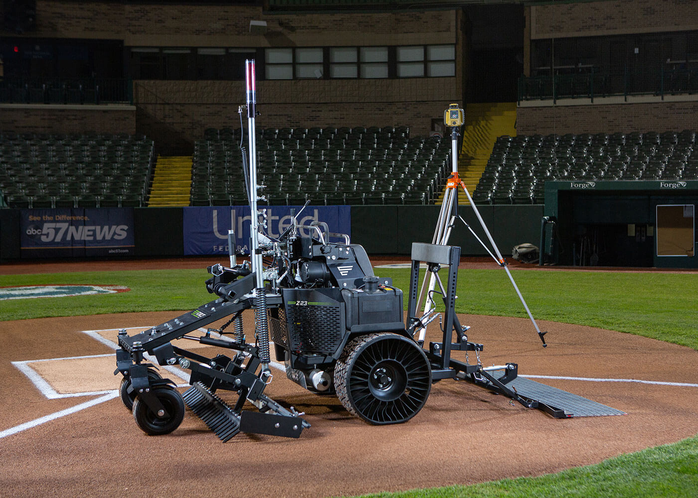 Force laser grading equipment display on ballfield 
