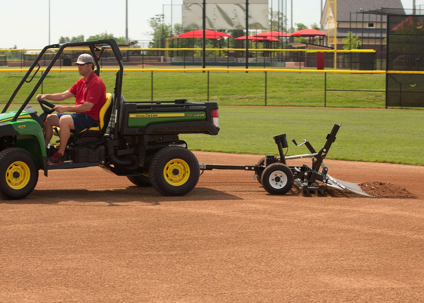 Force infield rascal mvp pull behind groomer on Gator 